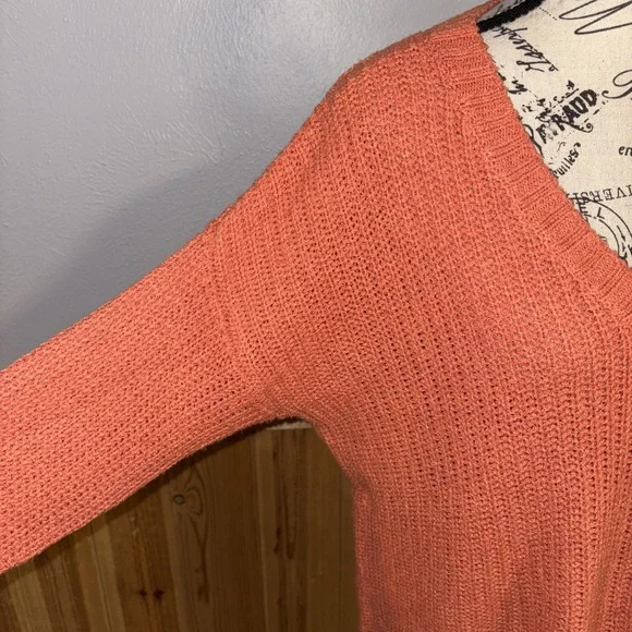 Soft Surroundings Oversized V-neck Open Knit Tunic Sweater Orange Medium - Picture 2 of 5